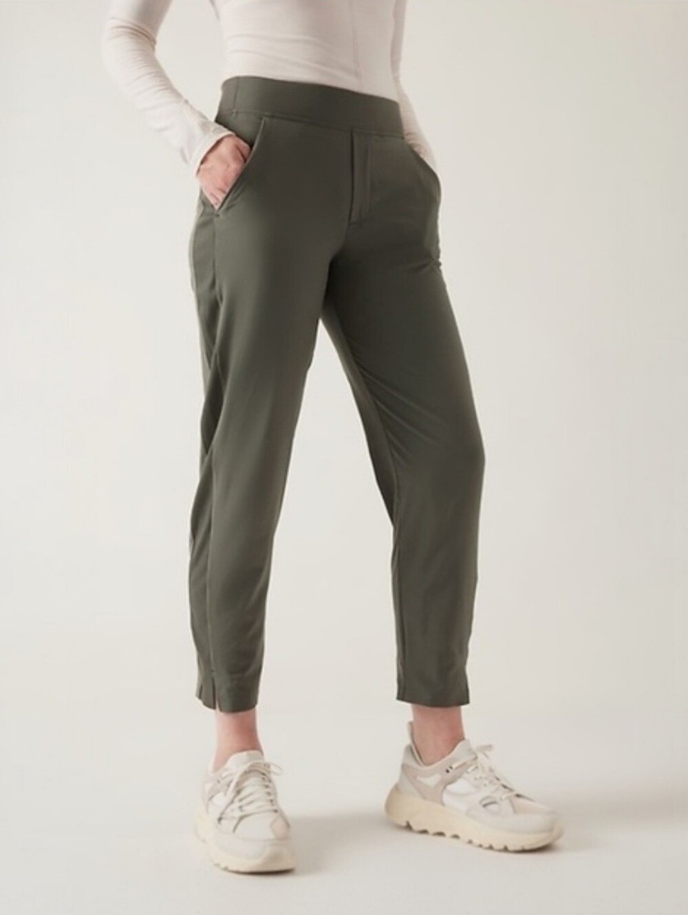 Athleta Brooklyn Ankle Pants Sage Olive Green Size 2P Featherweight Stretch NWT
